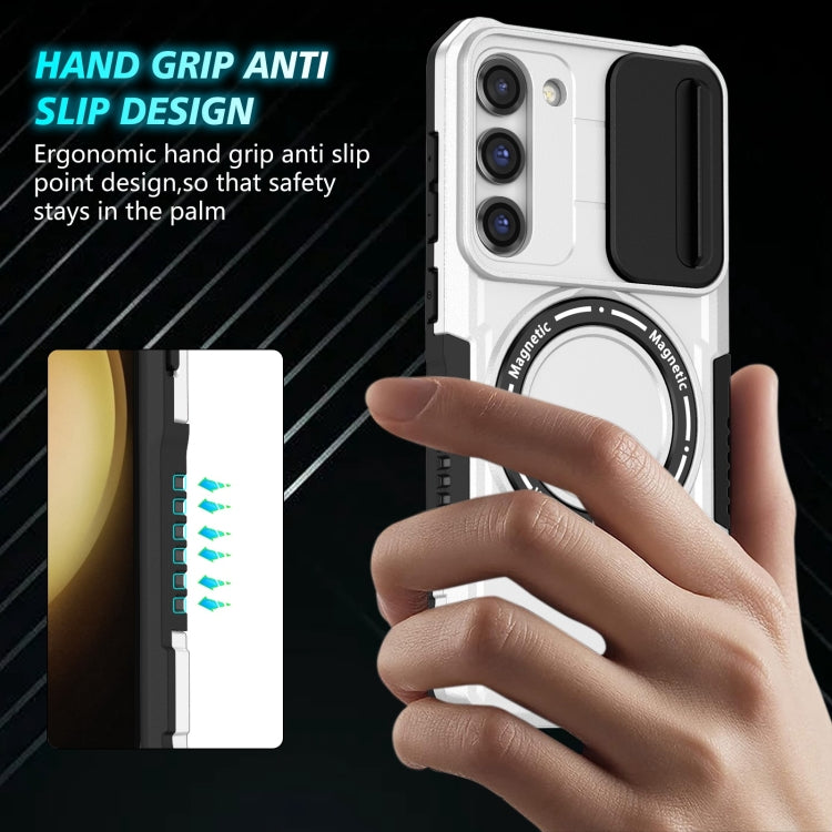 For Samsung Galaxy S23 5G Sliding Camshield Magsafe Holder TPU Hybrid PC Phone Case(Black White) - Galaxy S23 5G Cases by PMC TechLife | Online Shopping South Africa | PMC TechLife