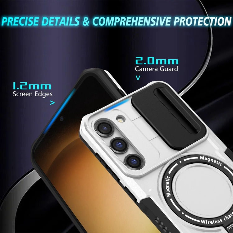 For Samsung Galaxy S23 5G Sliding Camshield Magsafe Holder TPU Hybrid PC Phone Case(Black White) - Galaxy S23 5G Cases by PMC TechLife | Online Shopping South Africa | PMC TechLife
