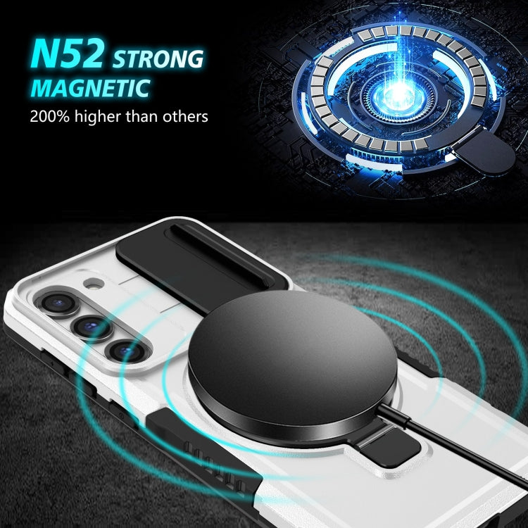 For Samsung Galaxy S23 5G Sliding Camshield Magsafe Holder TPU Hybrid PC Phone Case(Black White) - Galaxy S23 5G Cases by PMC TechLife | Online Shopping South Africa | PMC TechLife