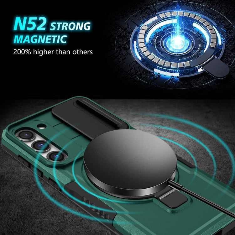 For Samsung Galaxy S23 5G Sliding Camshield Magsafe Holder TPU Hybrid PC Phone Case(Deep Green) - free shipping - PMC TechLife - Order now!
