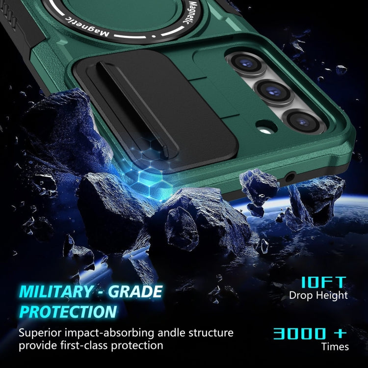 For Samsung Galaxy S23 5G Sliding Camshield Magsafe Holder TPU Hybrid PC Phone Case(Deep Green) - free shipping - PMC TechLife - Order now!
