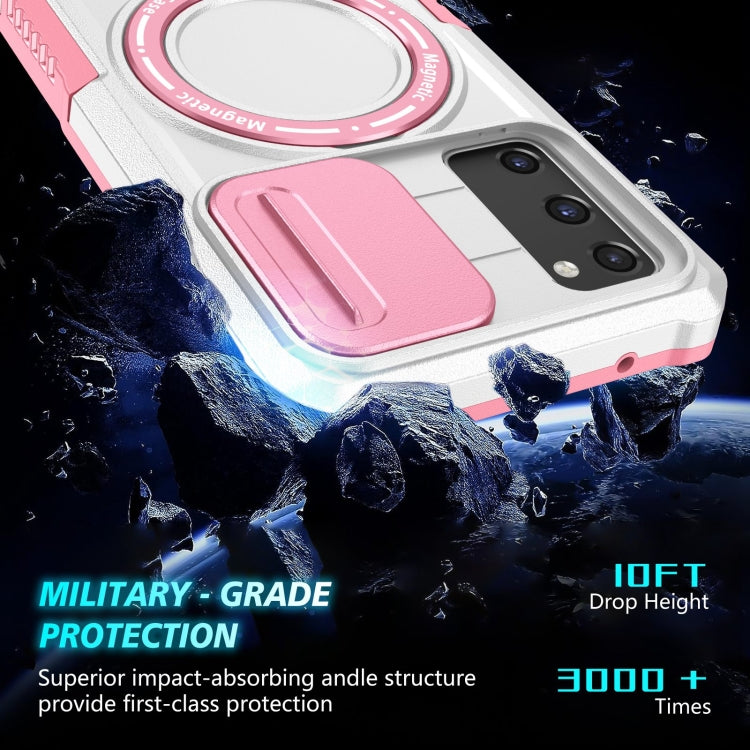 For Samsung Galaxy S20 FE Sliding Camshield Magsafe Holder TPU Hybrid PC Phone Case(Pink White) - Galaxy Phone Cases by PMC TechLife | Online Shopping South Africa | PMC TechLife