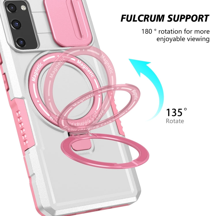 For Samsung Galaxy S20 FE Sliding Camshield Magsafe Holder TPU Hybrid PC Phone Case(Pink White) - Galaxy Phone Cases by PMC TechLife | Online Shopping South Africa | PMC TechLife