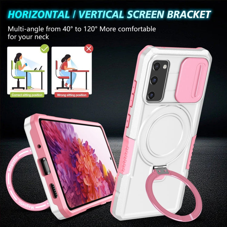 For Samsung Galaxy S20 FE Sliding Camshield Magsafe Holder TPU Hybrid PC Phone Case(Pink White) - Galaxy Phone Cases by PMC TechLife | Online Shopping South Africa | PMC TechLife