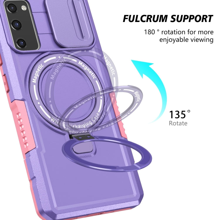 For Samsung Galaxy S20 FE Sliding Camshield Magsafe Holder TPU Hybrid PC Phone Case(Pink Purple) - Galaxy Phone Cases by PMC TechLife | Online Shopping South Africa | PMC TechLife