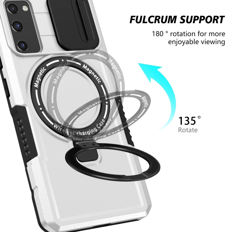 For Samsung Galaxy S20 FE Sliding Camshield Magsafe Holder TPU Hybrid PC Phone Case(Black White) - Galaxy Phone Cases by PMC TechLife | Online Shopping South Africa | PMC TechLife