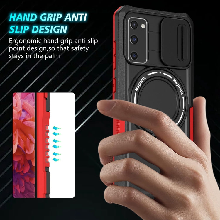 For Samsung Galaxy S20 FE Sliding Camshield Magsafe Holder TPU Hybrid PC Phone Case(Black Red) - Galaxy Phone Cases by PMC TechLife | Online Shopping South Africa | PMC TechLife