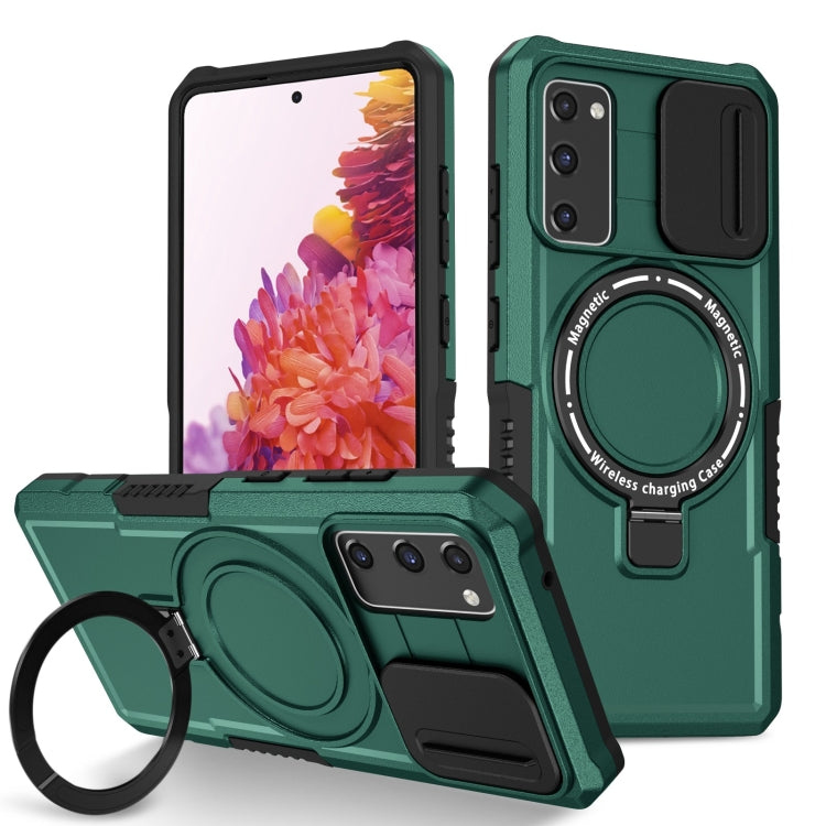 For Samsung Galaxy S20 FE Sliding Camshield Magsafe Holder TPU Hybrid PC Phone Case(Deep Green) - Galaxy Phone Cases by PMC TechLife | Online Shopping South Africa | PMC TechLife