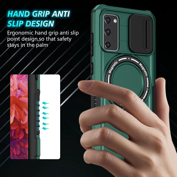 For Samsung Galaxy S20 FE Sliding Camshield Magsafe Holder TPU Hybrid PC Phone Case(Deep Green) - Galaxy Phone Cases by PMC TechLife | Online Shopping South Africa | PMC TechLife