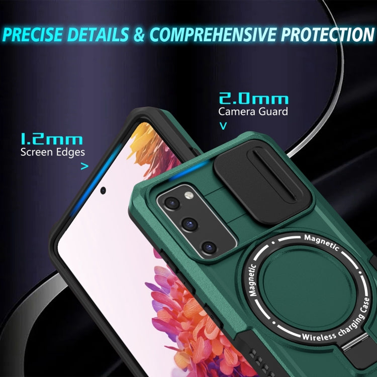 For Samsung Galaxy S20 FE Sliding Camshield Magsafe Holder TPU Hybrid PC Phone Case(Deep Green) - Galaxy Phone Cases by PMC TechLife | Online Shopping South Africa | PMC TechLife