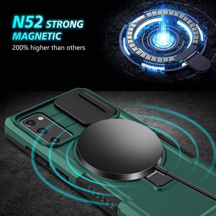 For Samsung Galaxy S20 FE Sliding Camshield Magsafe Holder TPU Hybrid PC Phone Case(Deep Green) - Galaxy Phone Cases by PMC TechLife | Online Shopping South Africa | PMC TechLife