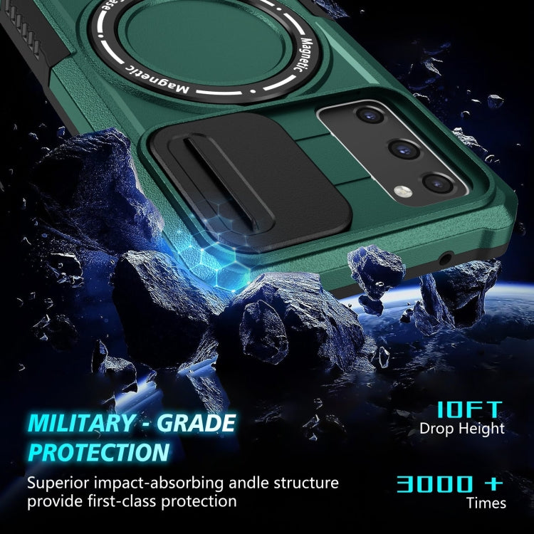 For Samsung Galaxy S20 FE Sliding Camshield Magsafe Holder TPU Hybrid PC Phone Case(Deep Green) - Galaxy Phone Cases by PMC TechLife | Online Shopping South Africa | PMC TechLife
