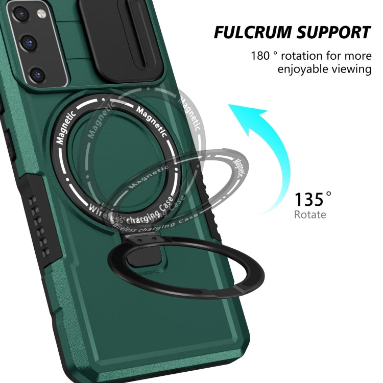 For Samsung Galaxy S20 FE Sliding Camshield Magsafe Holder TPU Hybrid PC Phone Case(Deep Green) - Galaxy Phone Cases by PMC TechLife | Online Shopping South Africa | PMC TechLife