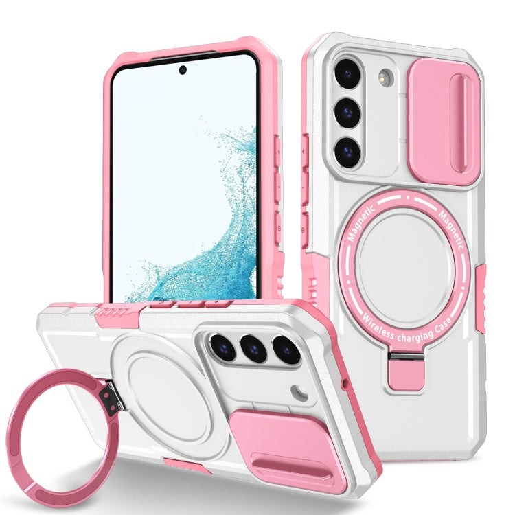 For Samsung Galaxy S22 5G Sliding Camshield Magsafe Holder TPU Hybrid PC Phone Case(Pink White) - Galaxy Phone Cases by PMC TechLife | Online Shopping South Africa | PMC TechLife
