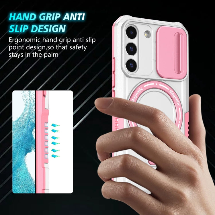 For Samsung Galaxy S22 5G Sliding Camshield Magsafe Holder TPU Hybrid PC Phone Case(Pink White) - Galaxy Phone Cases by PMC TechLife | Online Shopping South Africa | PMC TechLife