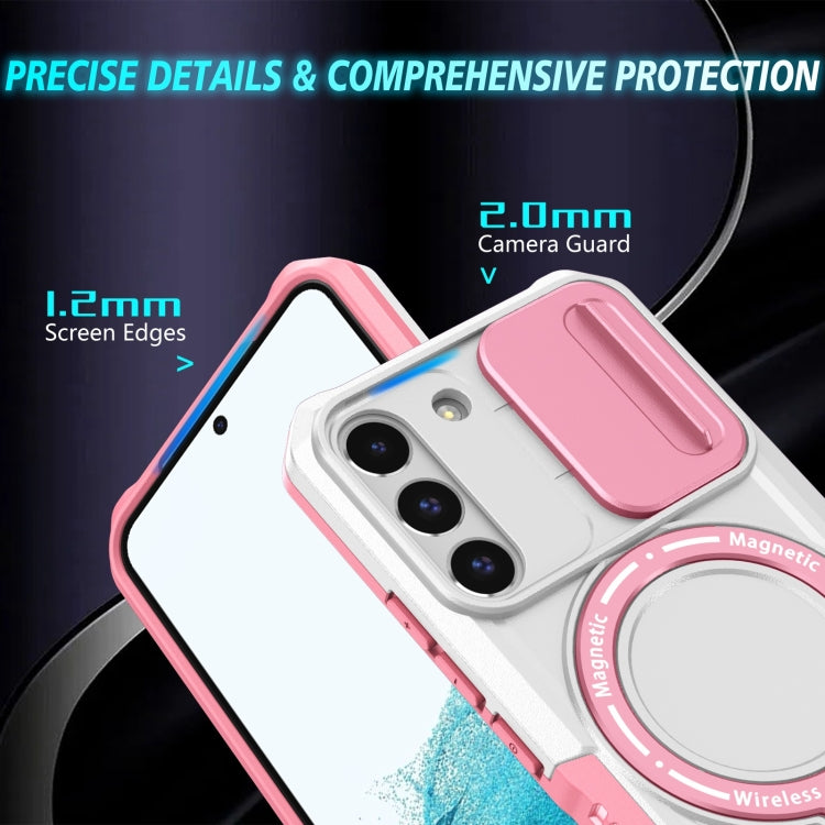 For Samsung Galaxy S22 5G Sliding Camshield Magsafe Holder TPU Hybrid PC Phone Case(Pink White) - Galaxy Phone Cases by PMC TechLife | Online Shopping South Africa | PMC TechLife