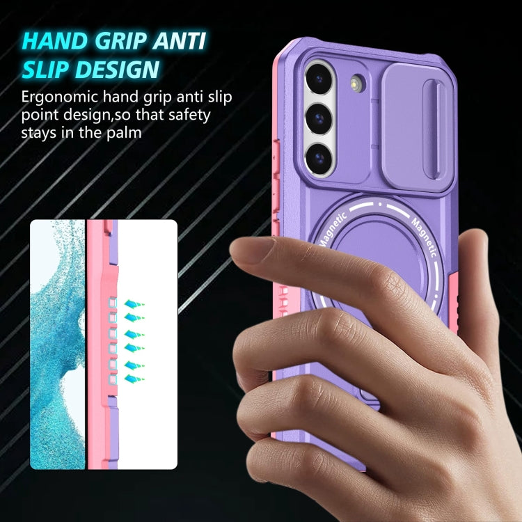 For Samsung Galaxy S22 5G Sliding Camshield Magsafe Holder TPU Hybrid PC Phone Case(Pink Purple) - Galaxy Phone Cases by PMC TechLife | Online Shopping South Africa | PMC TechLife