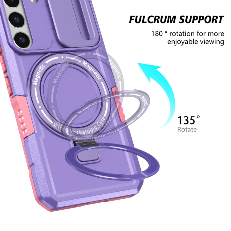 For Samsung Galaxy S22 5G Sliding Camshield Magsafe Holder TPU Hybrid PC Phone Case(Pink Purple) - Galaxy Phone Cases by PMC TechLife | Online Shopping South Africa | PMC TechLife