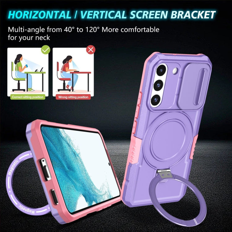 For Samsung Galaxy S22 5G Sliding Camshield Magsafe Holder TPU Hybrid PC Phone Case(Pink Purple) - Galaxy Phone Cases by PMC TechLife | Online Shopping South Africa | PMC TechLife