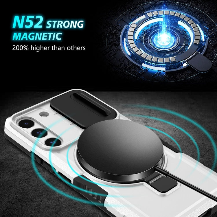For Samsung Galaxy S22 5G Sliding Camshield Magsafe Holder TPU Hybrid PC Phone Case(Black White) - Galaxy Phone Cases by PMC TechLife | Online Shopping South Africa | PMC TechLife