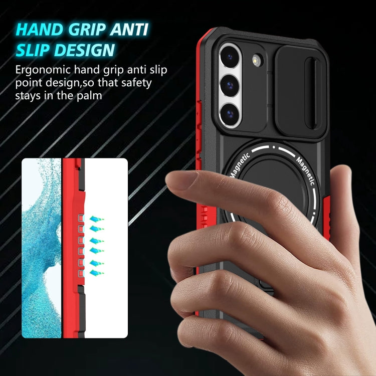 For Samsung Galaxy S22 5G Sliding Camshield Magsafe Holder TPU Hybrid PC Phone Case(Black Red) - Galaxy Phone Cases by PMC TechLife | Online Shopping South Africa | PMC TechLife