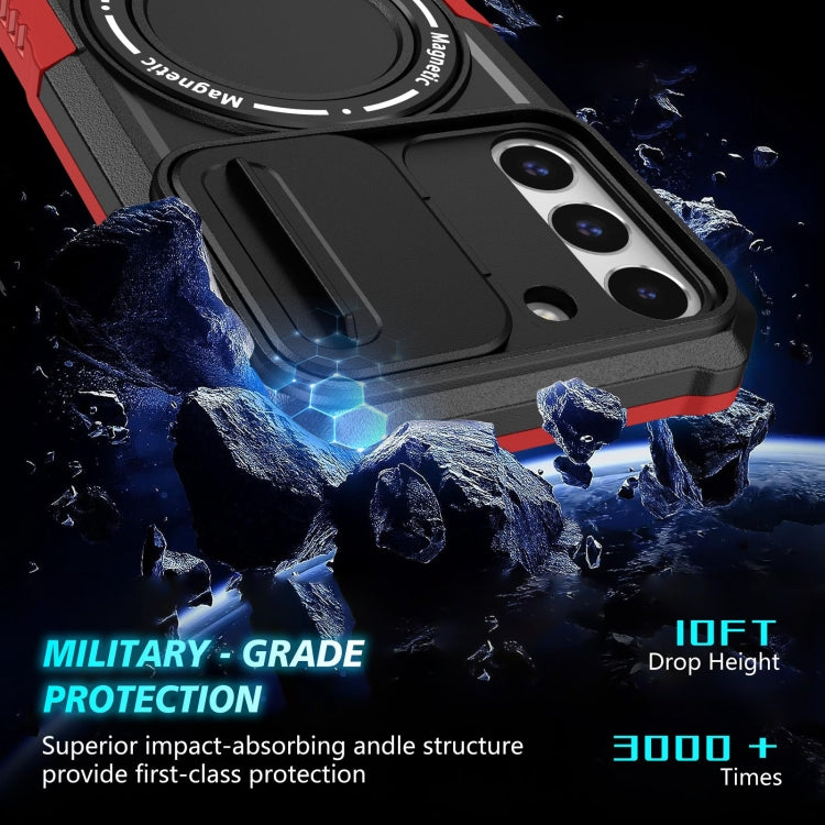 For Samsung Galaxy S22 5G Sliding Camshield Magsafe Holder TPU Hybrid PC Phone Case(Black Red) - Galaxy Phone Cases by PMC TechLife | Online Shopping South Africa | PMC TechLife