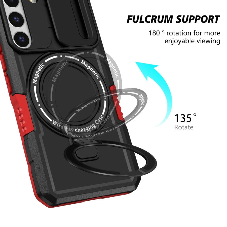 For Samsung Galaxy S22 5G Sliding Camshield Magsafe Holder TPU Hybrid PC Phone Case(Black Red) - Galaxy Phone Cases by PMC TechLife | Online Shopping South Africa | PMC TechLife