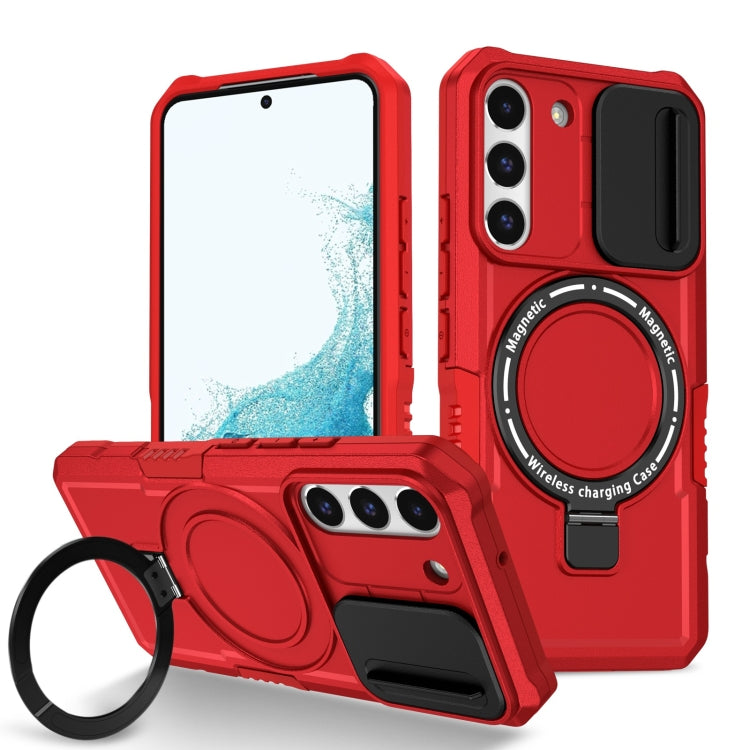For Samsung Galaxy S22 5G Sliding Camshield Magsafe Holder TPU Hybrid PC Phone Case(Red) - Galaxy Phone Cases by PMC TechLife | Online Shopping South Africa | PMC TechLife
