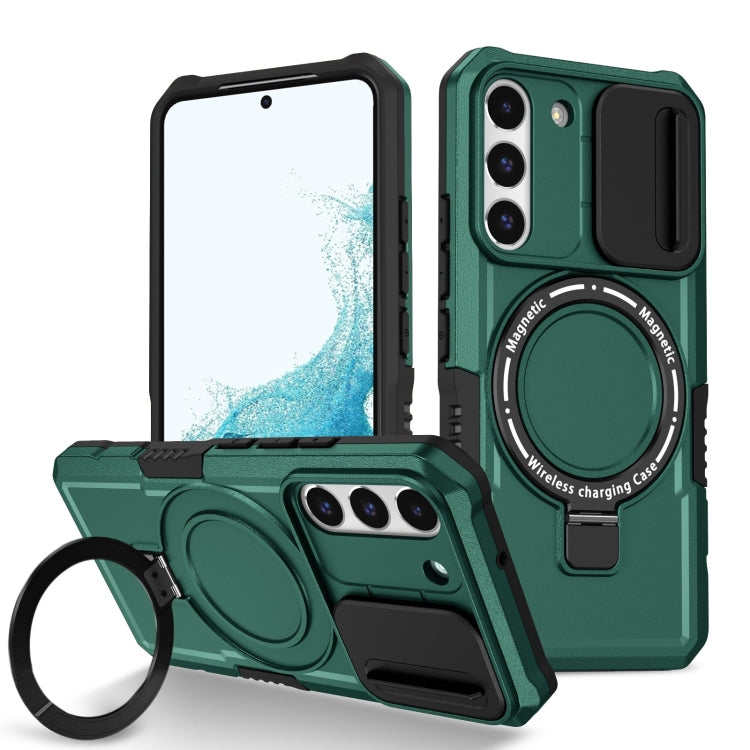 For Samsung Galaxy S22 5G Sliding Camshield Magsafe Holder TPU Hybrid PC Phone Case(Deep Green) - Galaxy Phone Cases by PMC TechLife | Online Shopping South Africa | PMC TechLife