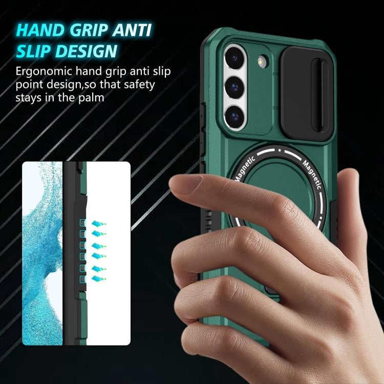For Samsung Galaxy S22 5G Sliding Camshield Magsafe Holder TPU Hybrid PC Phone Case(Deep Green) - Galaxy Phone Cases by PMC TechLife | Online Shopping South Africa | PMC TechLife