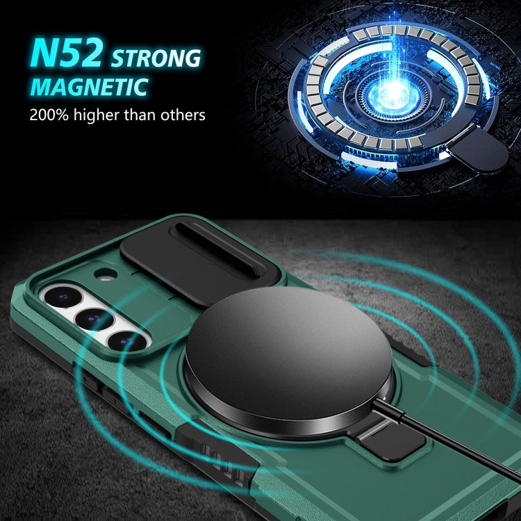 For Samsung Galaxy S22 5G Sliding Camshield Magsafe Holder TPU Hybrid PC Phone Case(Deep Green) - Galaxy Phone Cases by PMC TechLife | Online Shopping South Africa | PMC TechLife