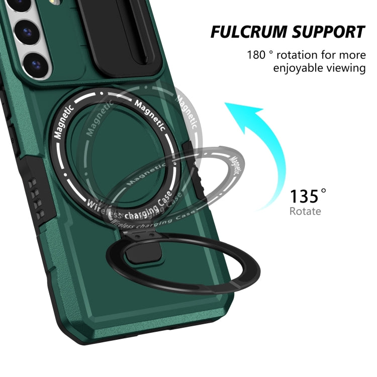For Samsung Galaxy S22 5G Sliding Camshield Magsafe Holder TPU Hybrid PC Phone Case(Deep Green) - Galaxy Phone Cases by PMC TechLife | Online Shopping South Africa | PMC TechLife