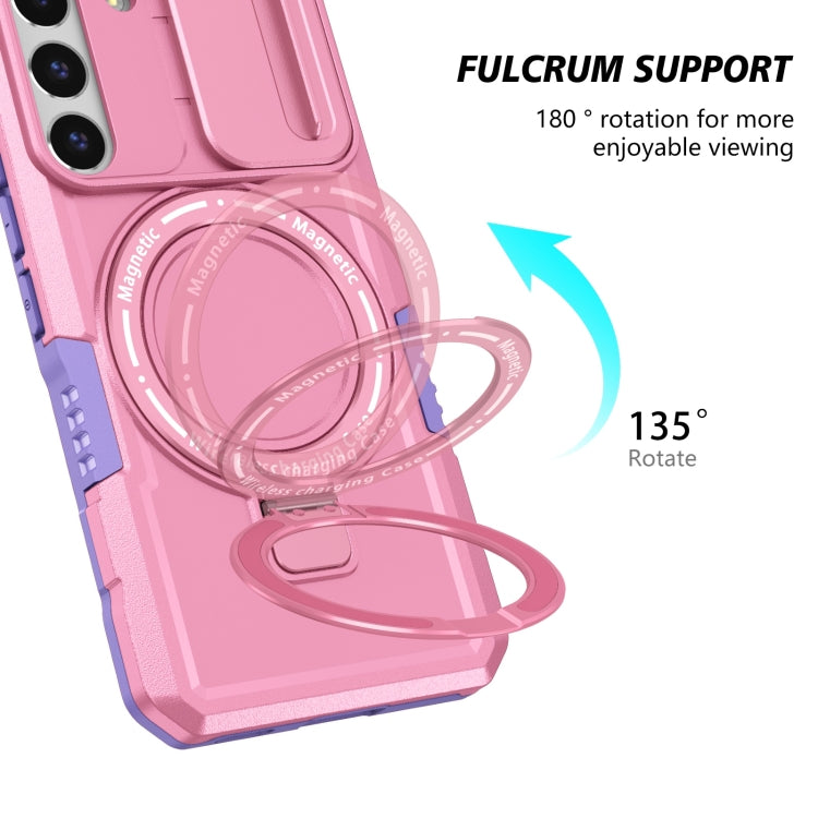 For Samsung Galaxy S22 5G Sliding Camshield Magsafe Holder TPU Hybrid PC Phone Case(Purple Pink) - Galaxy Phone Cases by PMC TechLife | Online Shopping South Africa | PMC TechLife