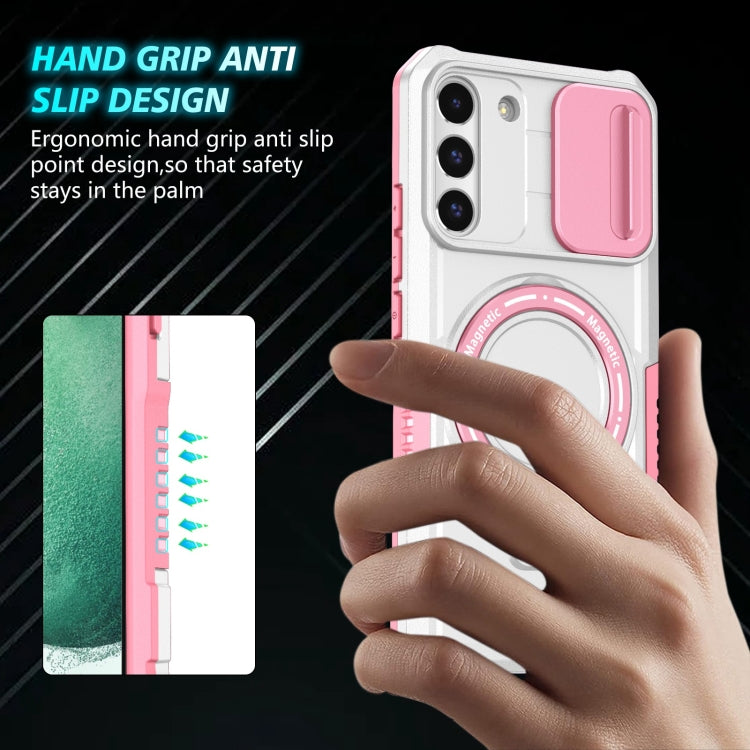 For Samsung Galaxy S22+ 5G Sliding Camshield Magsafe Holder TPU Hybrid PC Phone Case(Pink White) - Galaxy S22+ 5G Cases by PMC TechLife | Online Shopping South Africa | PMC TechLife | Buy Now Pay Later Mobicred