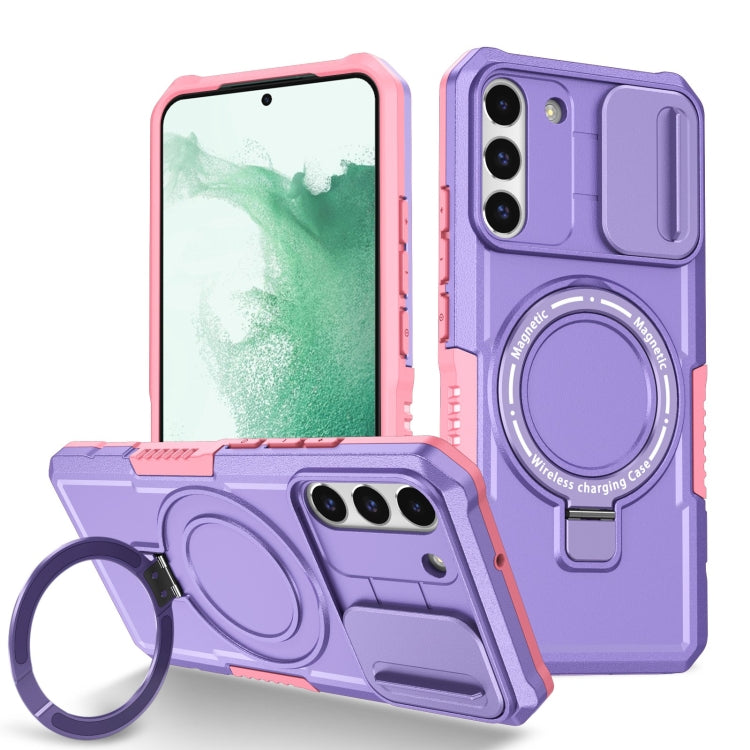 For Samsung Galaxy S22+ 5G Sliding Camshield Magsafe Holder TPU Hybrid PC Phone Case(Pink Purple) - Galaxy S22+ 5G Cases by PMC TechLife | Online Shopping South Africa | PMC TechLife | Buy Now Pay Later Mobicred