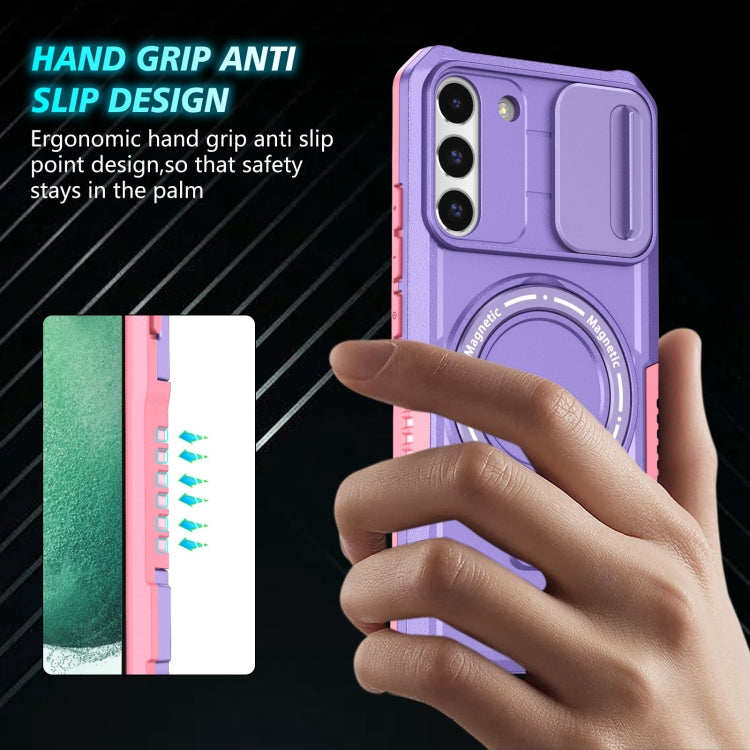 For Samsung Galaxy S22+ 5G Sliding Camshield Magsafe Holder TPU Hybrid PC Phone Case(Pink Purple) - Galaxy S22+ 5G Cases by PMC TechLife | Online Shopping South Africa | PMC TechLife | Buy Now Pay Later Mobicred