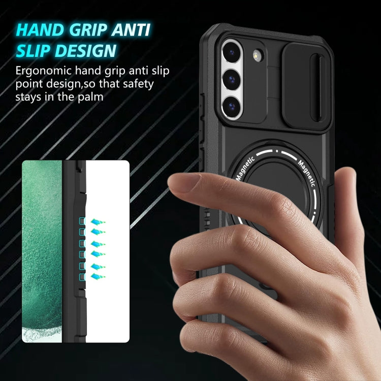 For Samsung Galaxy S22+ 5G Sliding Camshield Magsafe Holder TPU Hybrid PC Phone Case(Black) - free shipping - PMC TechLife - Order now!