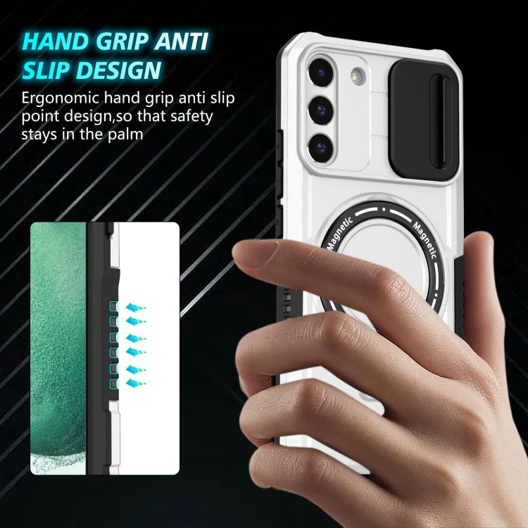 For Samsung Galaxy S22+ 5G Sliding Camshield Magsafe Holder TPU Hybrid PC Phone Case(Black White) - Galaxy S22+ 5G Cases by PMC TechLife | Online Shopping South Africa | PMC TechLife | Buy Now Pay Later Mobicred