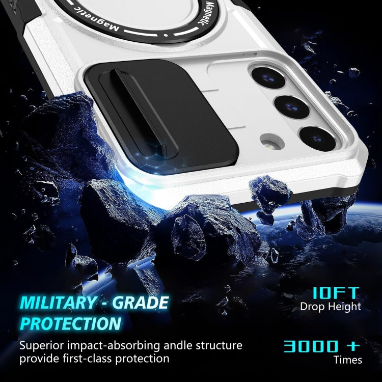 For Samsung Galaxy S22+ 5G Sliding Camshield Magsafe Holder TPU Hybrid PC Phone Case(Black White) - Galaxy S22+ 5G Cases by PMC TechLife | Online Shopping South Africa | PMC TechLife | Buy Now Pay Later Mobicred