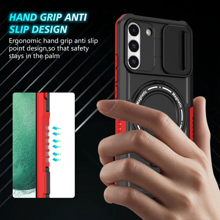 For Samsung Galaxy S22+ 5G Sliding Camshield Magsafe Holder TPU Hybrid PC Phone Case(Black Red) - Galaxy S22+ 5G Cases by PMC TechLife | Online Shopping South Africa | PMC TechLife | Buy Now Pay Later Mobicred