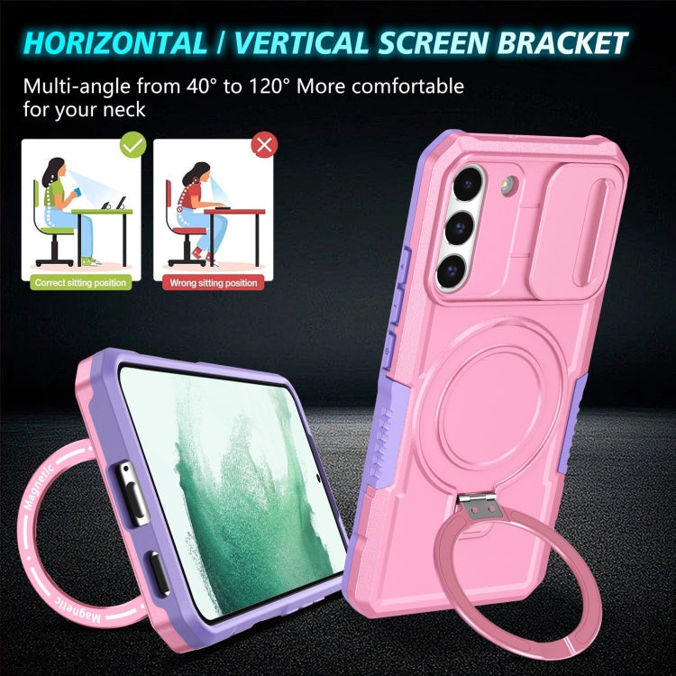 For Samsung Galaxy S22+ 5G Sliding Camshield Magsafe Holder TPU Hybrid PC Phone Case(Purple Pink) - free shipping - PMC TechLife - Order now!