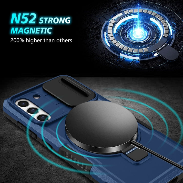 For Samsung Galaxy S21 FE 5G Sliding Camshield Magsafe Holder TPU Hybrid PC Phone Case(Royal Blue) - Galaxy Phone Cases by PMC TechLife | Online Shopping South Africa | PMC TechLife
