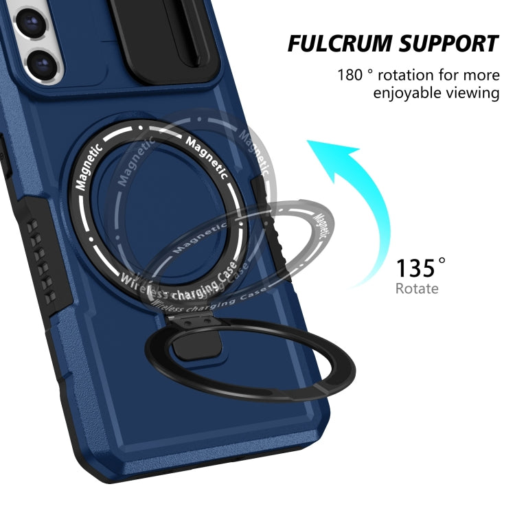 For Samsung Galaxy S21 FE 5G Sliding Camshield Magsafe Holder TPU Hybrid PC Phone Case(Royal Blue) - Galaxy Phone Cases by PMC TechLife | Online Shopping South Africa | PMC TechLife