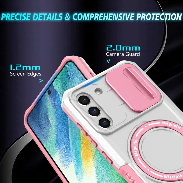 For Samsung Galaxy S21 FE 5G Sliding Camshield Magsafe Holder TPU Hybrid PC Phone Case(Pink White) - Galaxy Phone Cases by PMC TechLife | Online Shopping South Africa | PMC TechLife