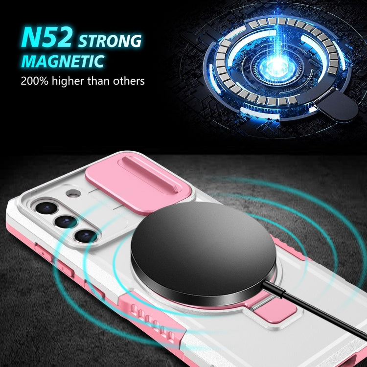 For Samsung Galaxy S21 FE 5G Sliding Camshield Magsafe Holder TPU Hybrid PC Phone Case(Pink White) - Galaxy Phone Cases by PMC TechLife | Online Shopping South Africa | PMC TechLife