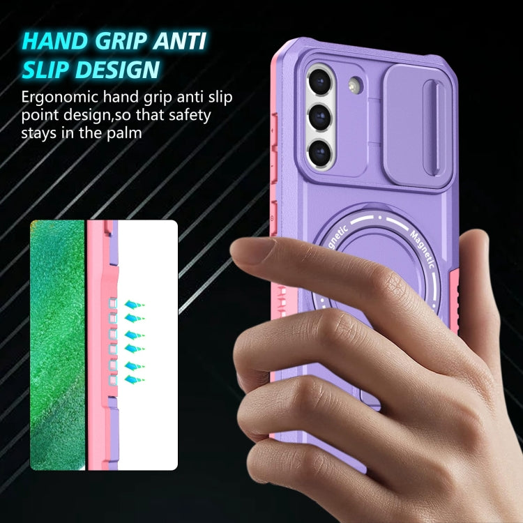 For Samsung Galaxy S21 FE 5G Sliding Camshield Magsafe Holder TPU Hybrid PC Phone Case(Pink Purple) - free shipping - PMC TechLife - Order now!