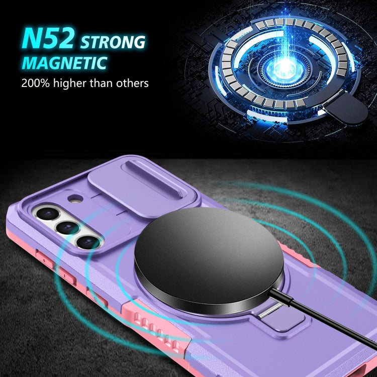 For Samsung Galaxy S21 FE 5G Sliding Camshield Magsafe Holder TPU Hybrid PC Phone Case(Pink Purple) - free shipping - PMC TechLife - Order now!