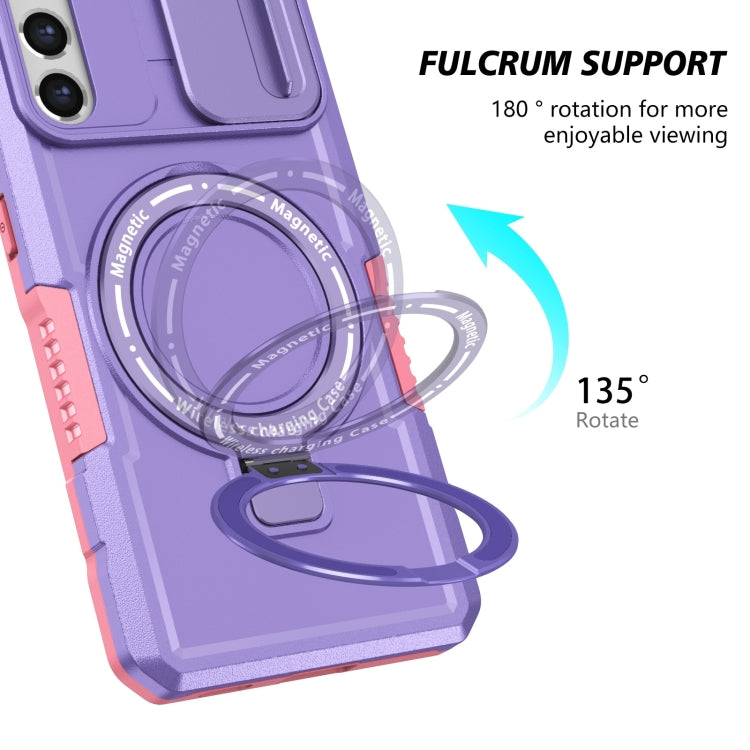 For Samsung Galaxy S21 FE 5G Sliding Camshield Magsafe Holder TPU Hybrid PC Phone Case(Pink Purple) - free shipping - PMC TechLife - Order now!