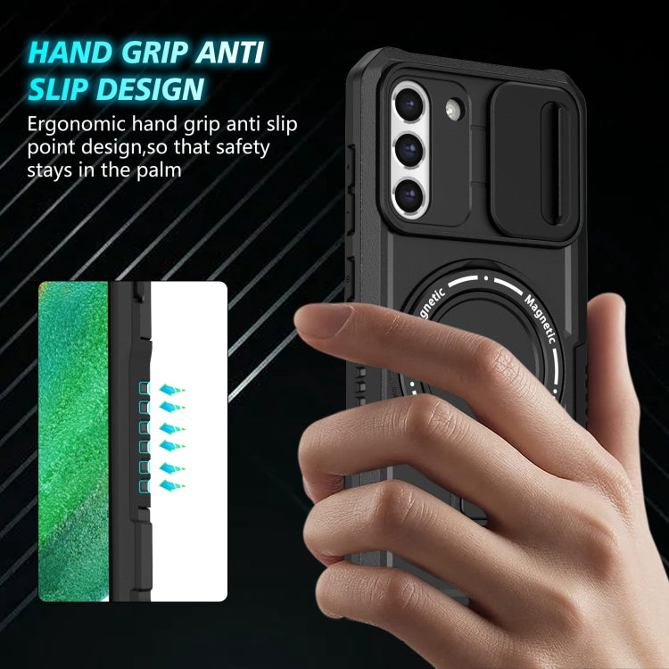 For Samsung Galaxy S21 FE 5G Sliding Camshield Magsafe Holder TPU Hybrid PC Phone Case(Black) - Galaxy Phone Cases by PMC TechLife | Online Shopping South Africa | PMC TechLife