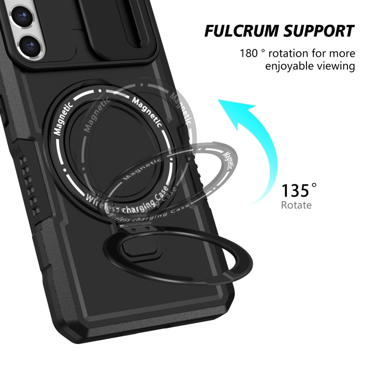 For Samsung Galaxy S21 FE 5G Sliding Camshield Magsafe Holder TPU Hybrid PC Phone Case(Black) - Galaxy Phone Cases by PMC TechLife | Online Shopping South Africa | PMC TechLife